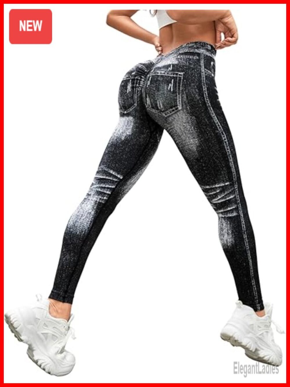 Faux Denim Jeggings Scrunch Butt Lifting High Waist Yoga Pants Tummy Control